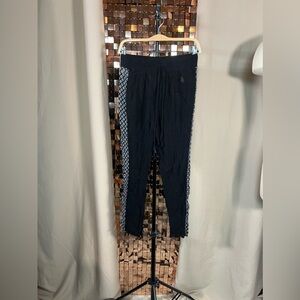 Black White Geo Print Elastic & draw String Size Small Pant - slightly sheer